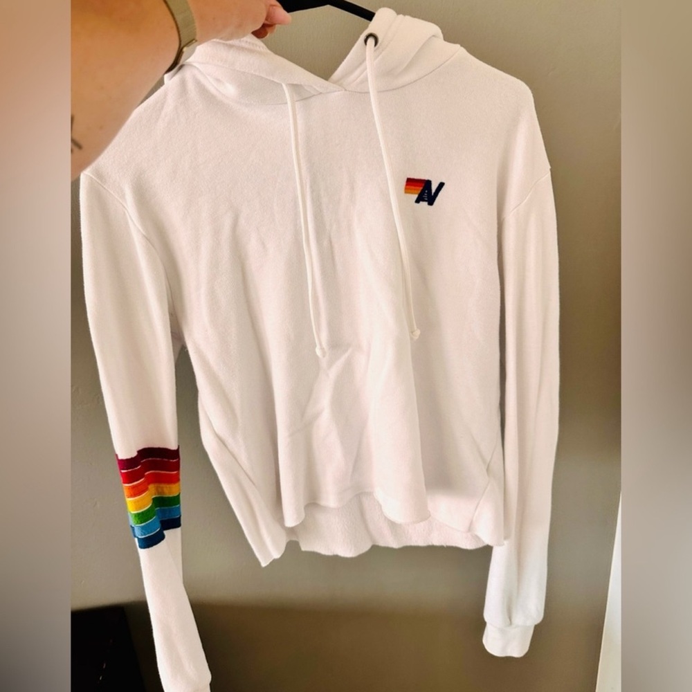 White Hoodie with Rainbow Accents
